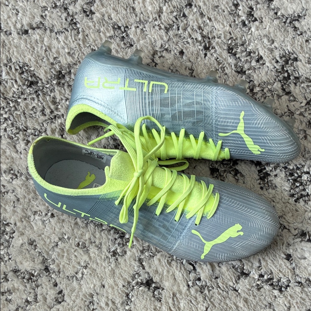 Puma Silver and Neon Yellow Ultra Soccer Cleats